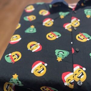 North Pole Trading Company Men’s Christmas Emoji Button Down Shirt.
